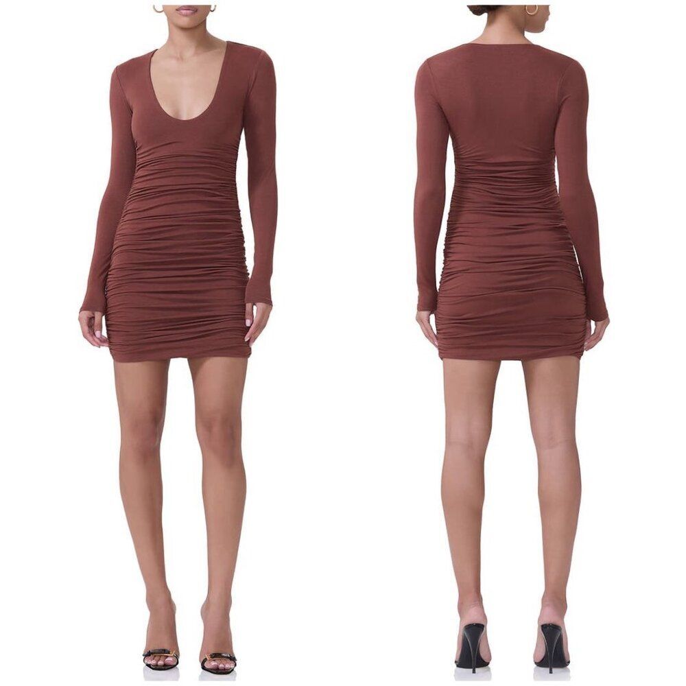 New AFRM Afton Ruched Long Sleeve Jersey Minidress Size M